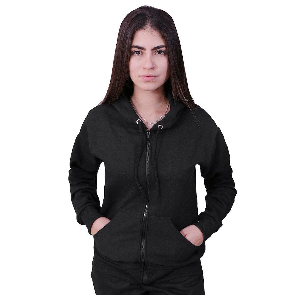 Blusa Moletom Com Ziper Feminino Preto