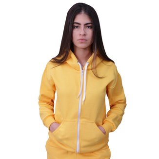 Blusa Moletom Com Ziper Plus Size Amarelo