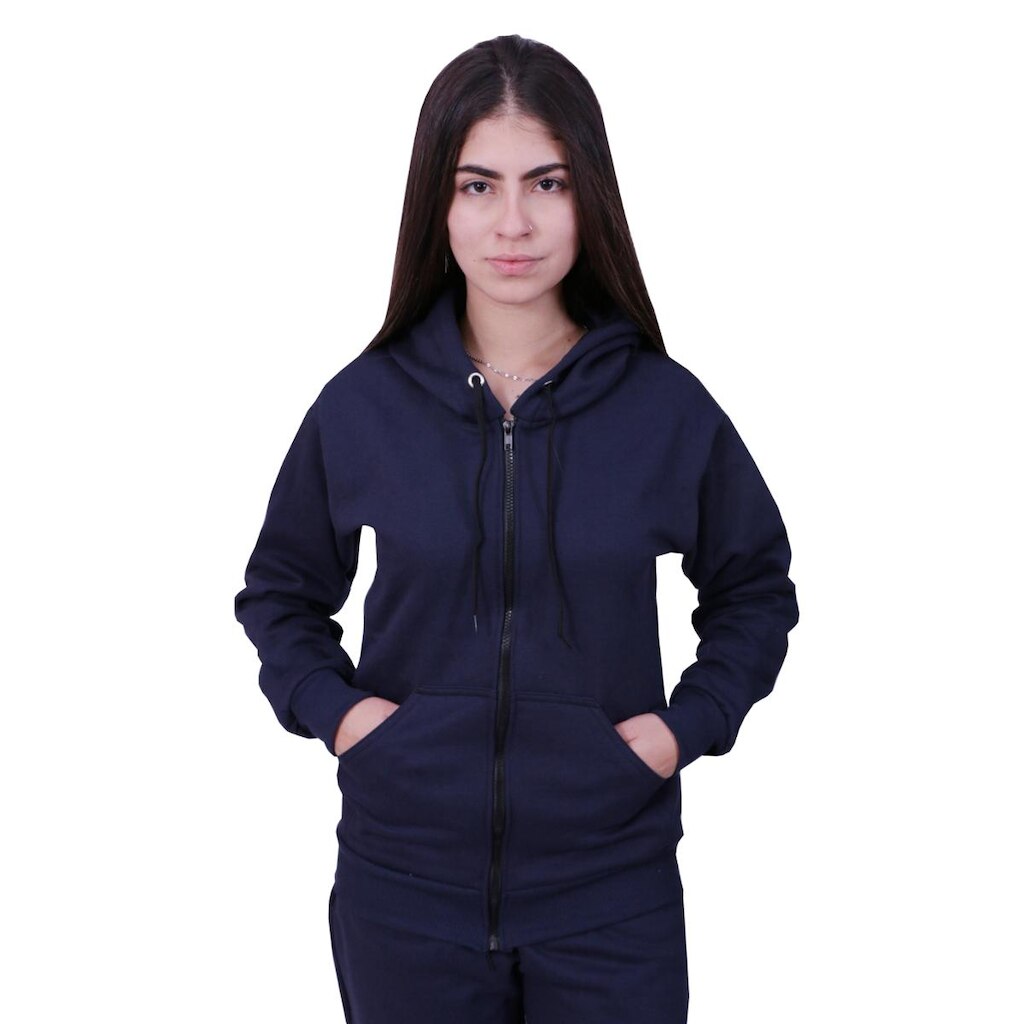 Blusa Moletom Com Ziper Plus Size Azul Marinho