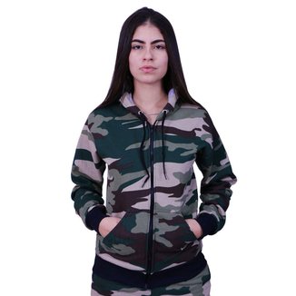 Blusa Moletom Com Ziper Plus Size Camuflado