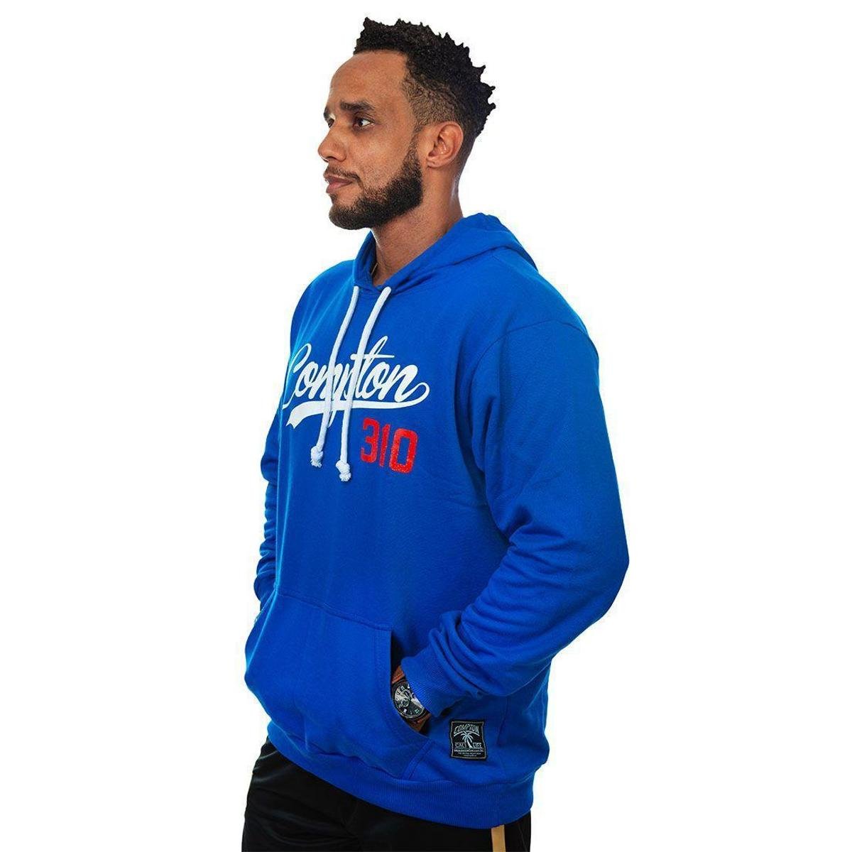 blue embroidered moletom com capuz