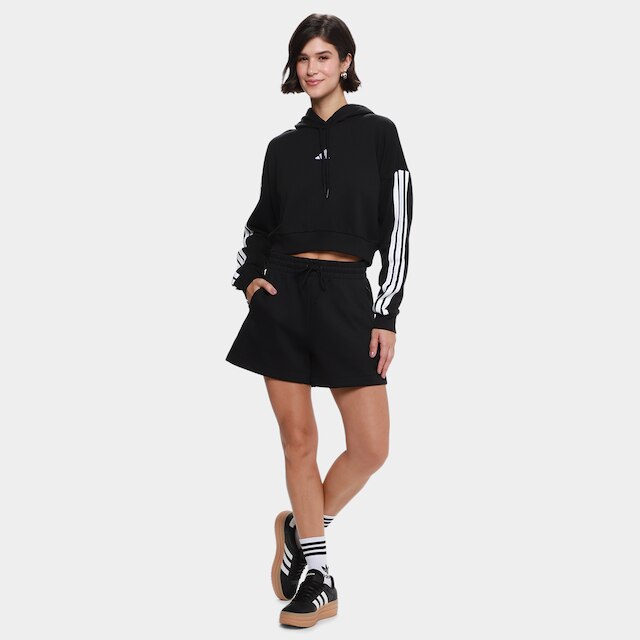 Blusa Moletom Cropped Adidas 3 Listras Com Capuz Feminina