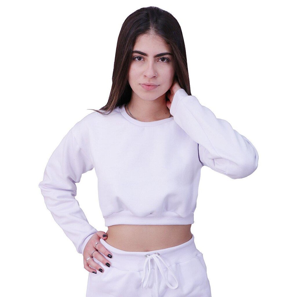 Blusa Moletom Cropped Infantil Liso Branco