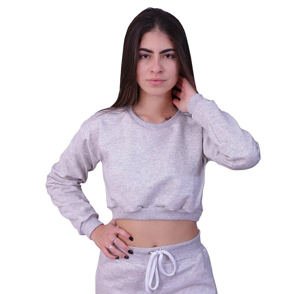 Blusa Moletom Cropped Infantil Liso Cinza