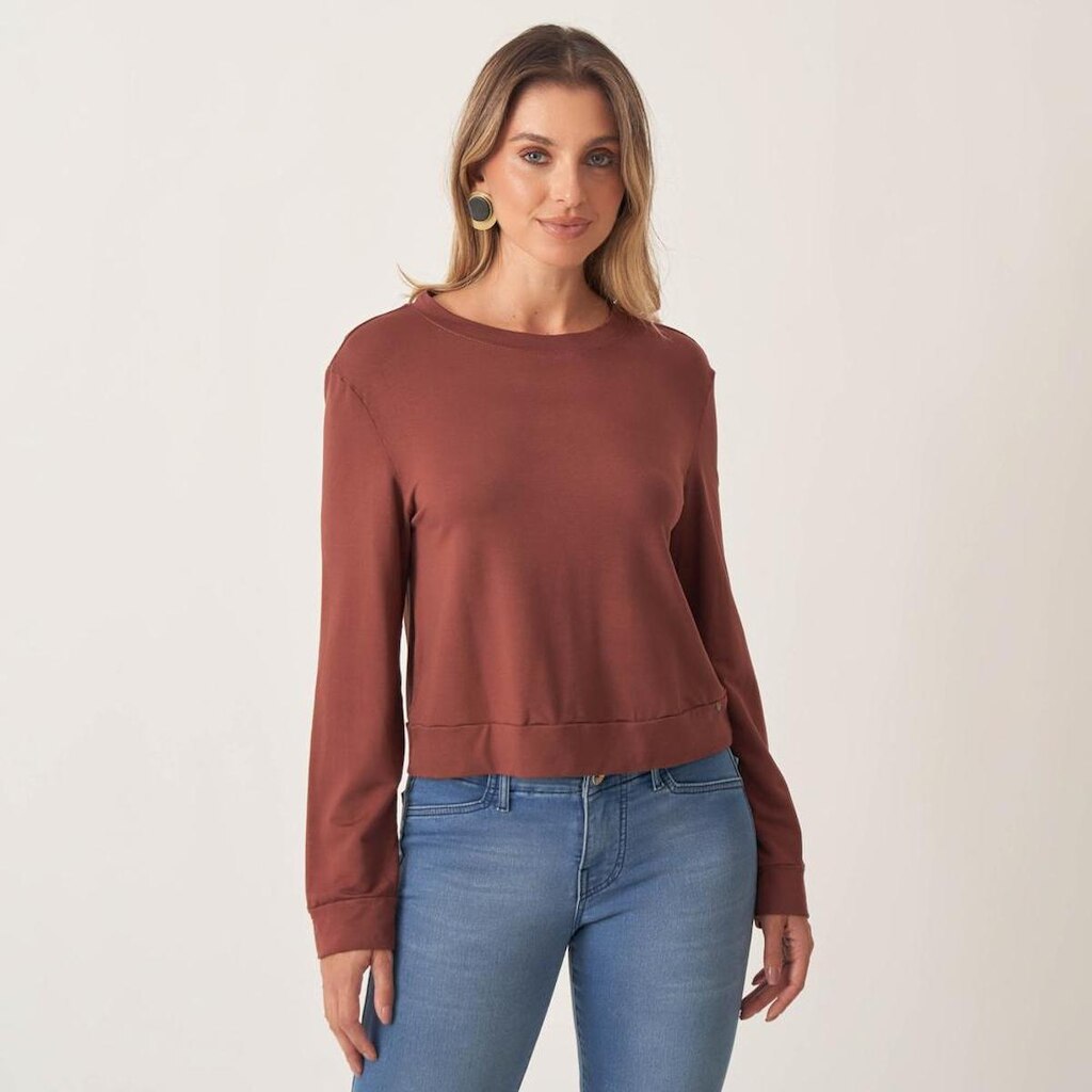 Blusa Moletom Decote Careca Manga Longa