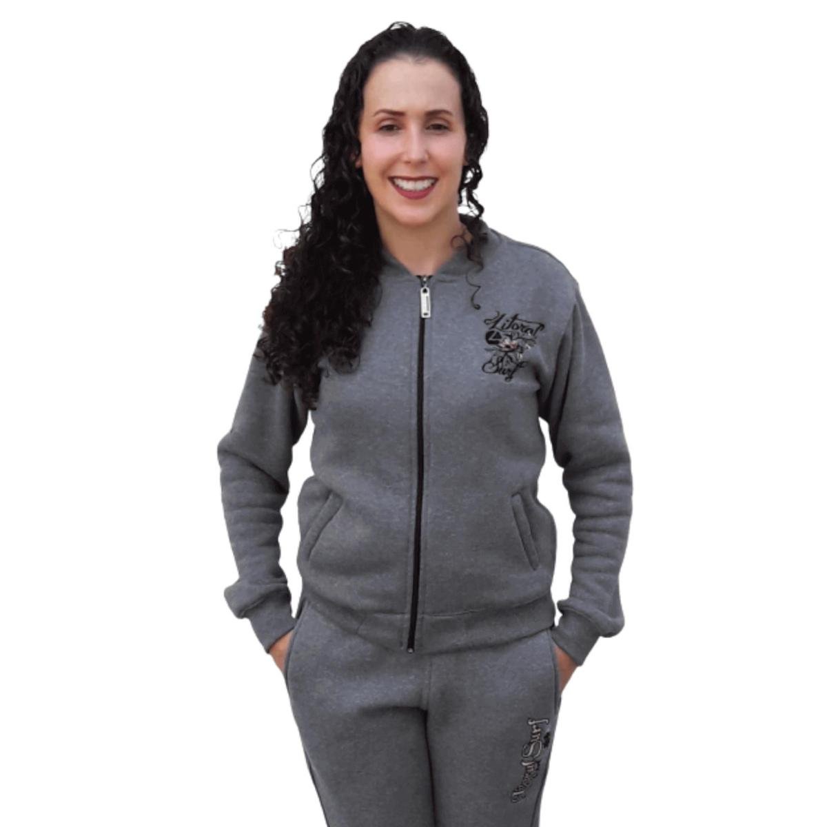 Conjunto Moletom Feminino Moletom Aberto Sem Capuz Sem Capuz