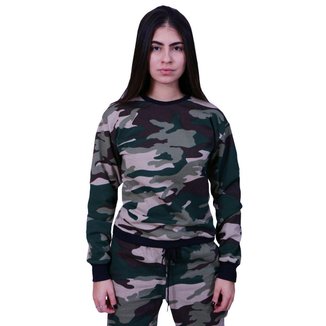 Blusa Moletom Feminina Lisa Fechada Camuflado