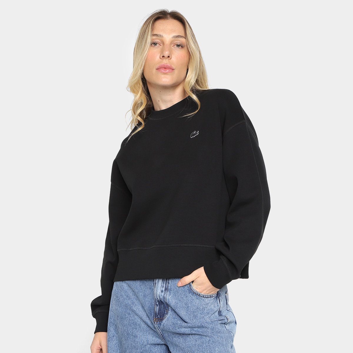 Blusa Moletom Lacoste Casual Feminina - Preto | Netshoes