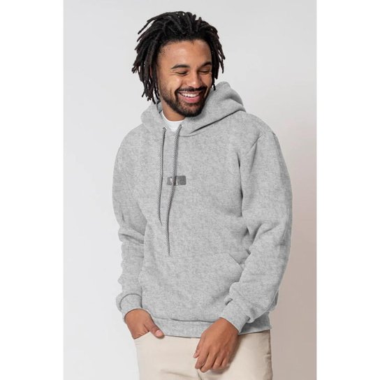 Blusa Moletom Masculina Canguru Logo Polo Wear Cinza Médio Cinza