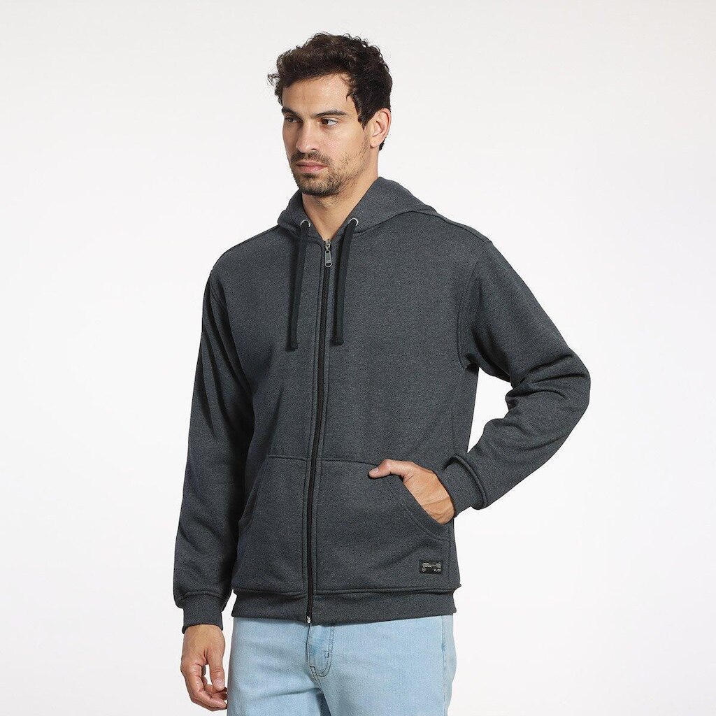 Blusa Moletom Masculino Capuz e Ziper VLCS Chumbo