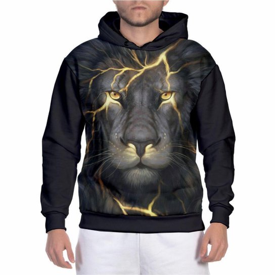 Blusa Moletom Masculino Estampado Leao Raio Casaco de Frio Inverno