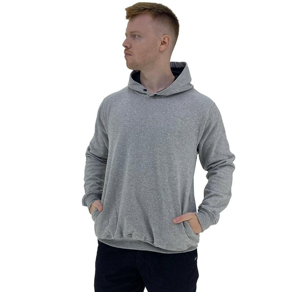 Blusa Moletom Masculino MXD Conceito Bolso Lateral Mescla Tradicional Sem Estampa