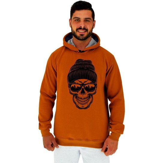 Skull Moletom Caveira Masculino Moletons Masculino Azul Estampado
