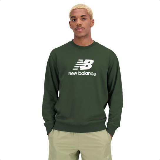 Blusa Moletom New Balance Essentials Basic Masculino - Verde Menor preço em Blusa Moletom New Balance Essentials Basic Masculino - Verde