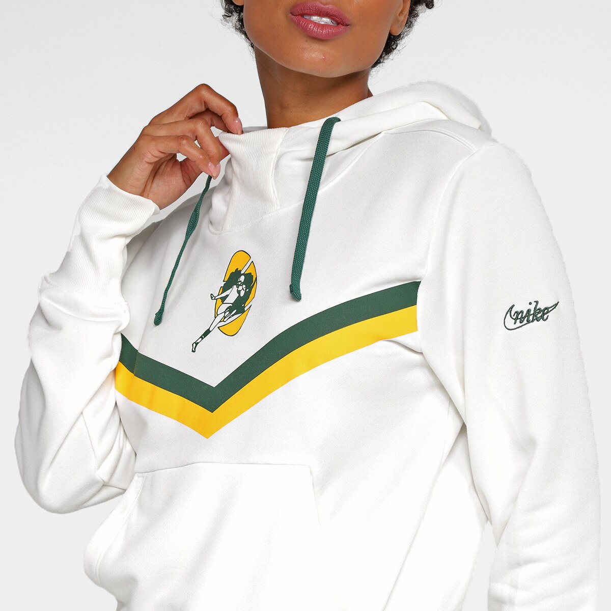 Blusa Moletom NFL Green Bay Packers Historic Nike Dri-Fit Com Capuz Feminina - 2