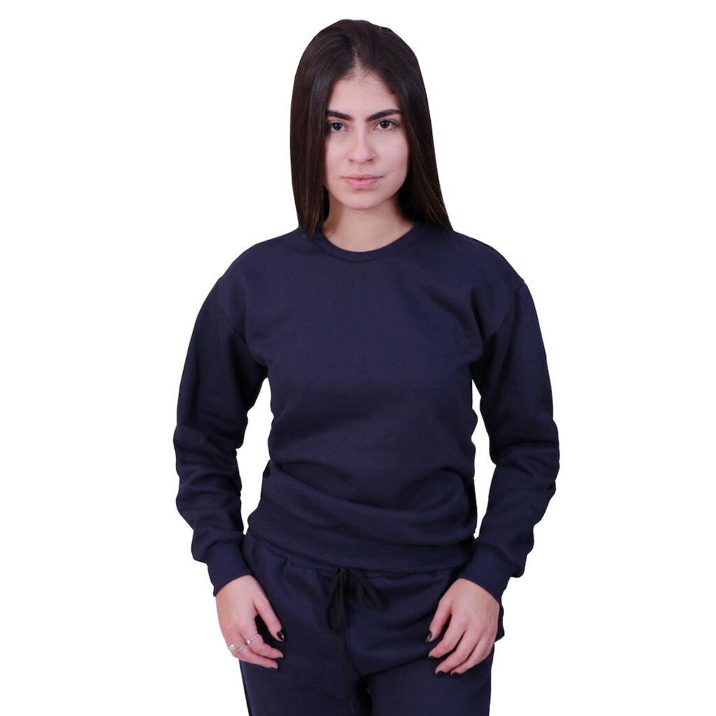 Blusa Moletom Plus Size Lisa Fechada Azul Marinho