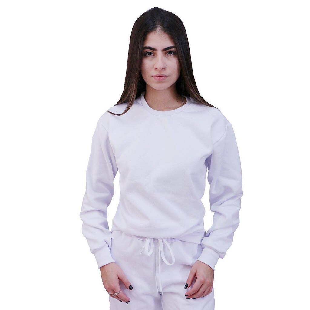 Blusa Moletom Plus Size Lisa Fechada Branco