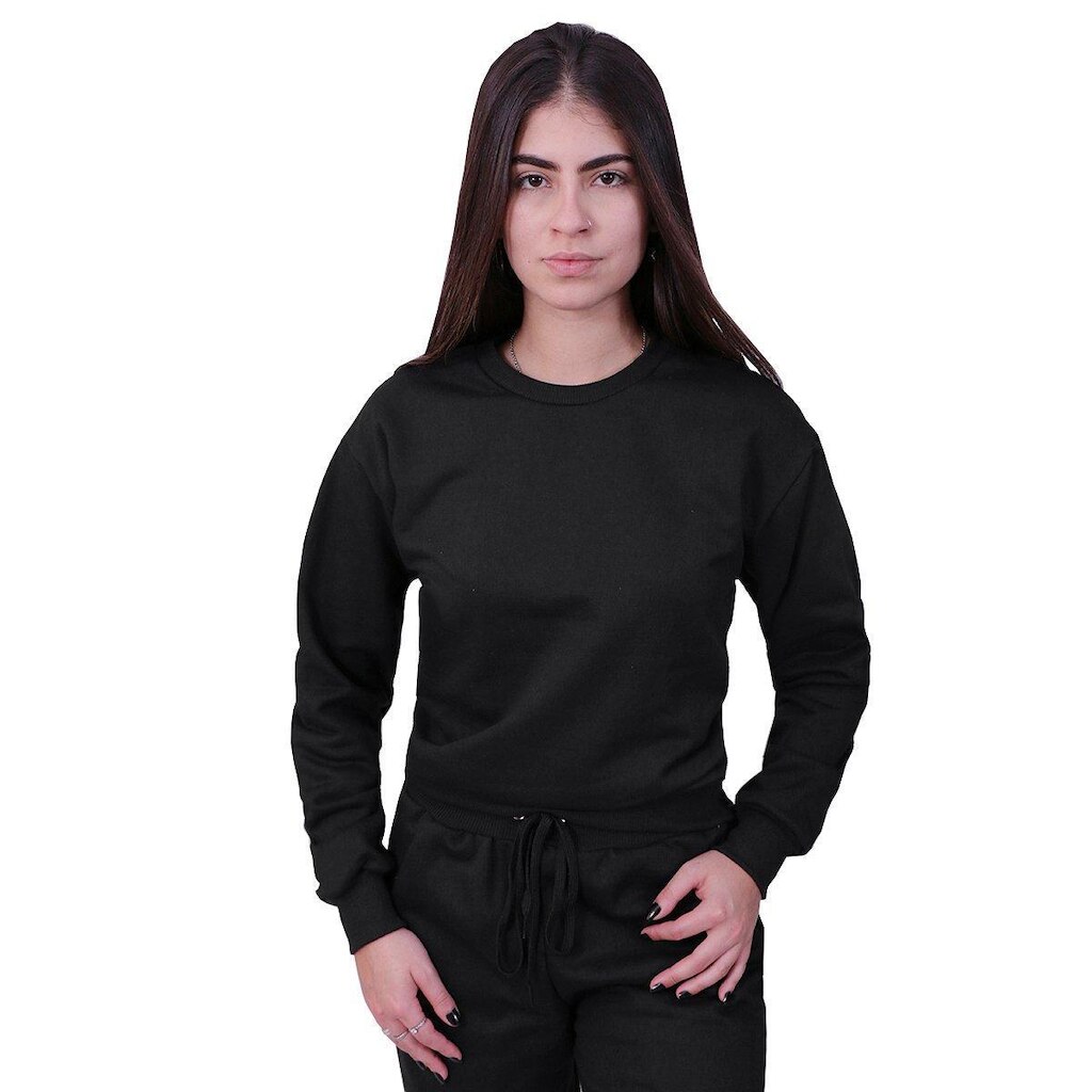 Blusa Moletom Plus Size Lisa Fechada Preto