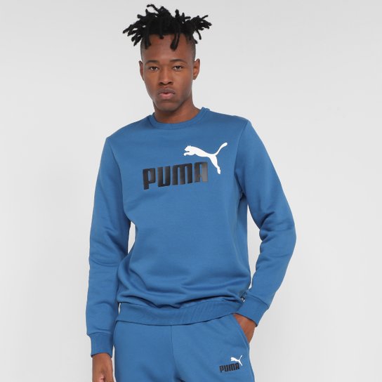 Blusa Moletom Puma Ess+2 Col Big Logo Crew Fl Masculino - Azul Menor preço em Blusa Moletom Puma Ess+2 Col Big Logo Crew Fl Masculino - Azul