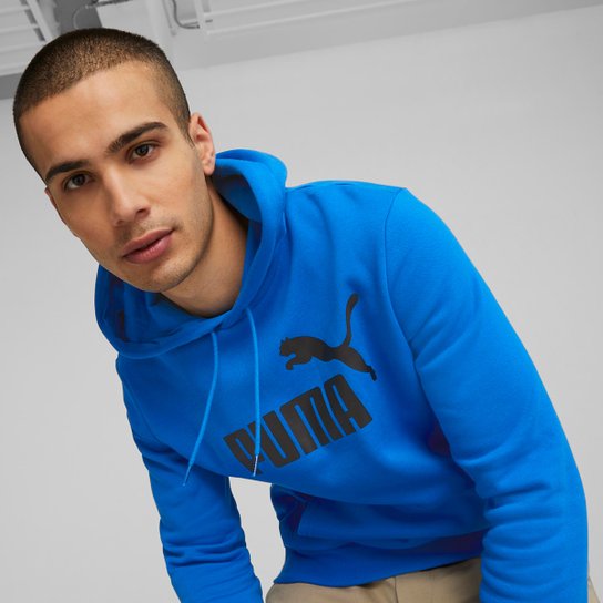 Blusa Moletom Puma Essentials Big Logo com Capuz Masculino - Azul Claro Menor preço em Blusa Moletom Puma Essentials Big Logo com Capuz Masculino - Azul Claro