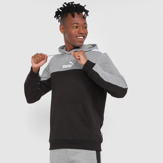 Blusa Moletom Puma Essentials + Block Tr com Capuz Masculino - Preto Menor preço em Blusa Moletom Puma Essentials + Block Tr com Capuz Masculino - Preto