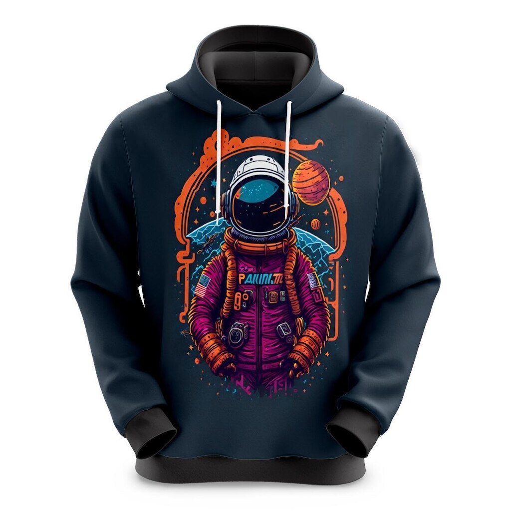 Blusa Moletom Sublimação Blusão Full Print com Capuz Astronauta Novidade