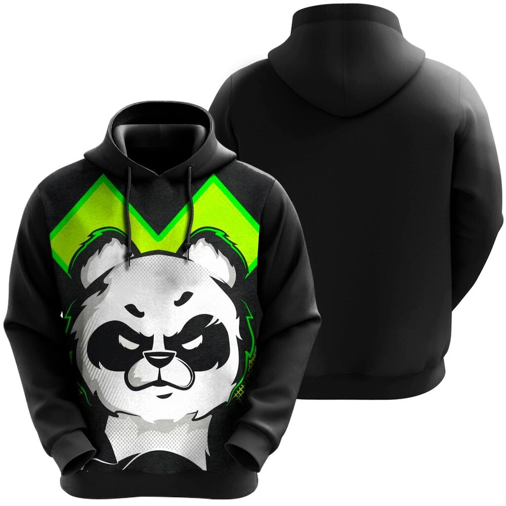 Blusa Moletom Sublimação Blusão Full Print com Capuz Panda Novidade