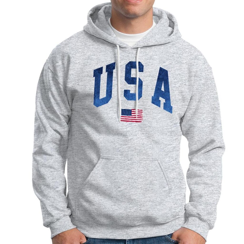 Blusa Moletom USA Masculino Em Algodão Com Capuz