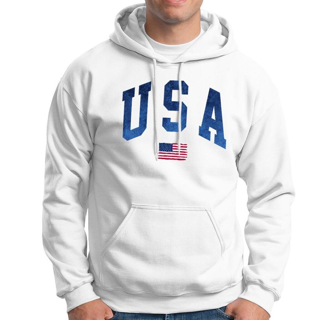 Blusa Moletom USA Masculino Em Algodão Com Capuz