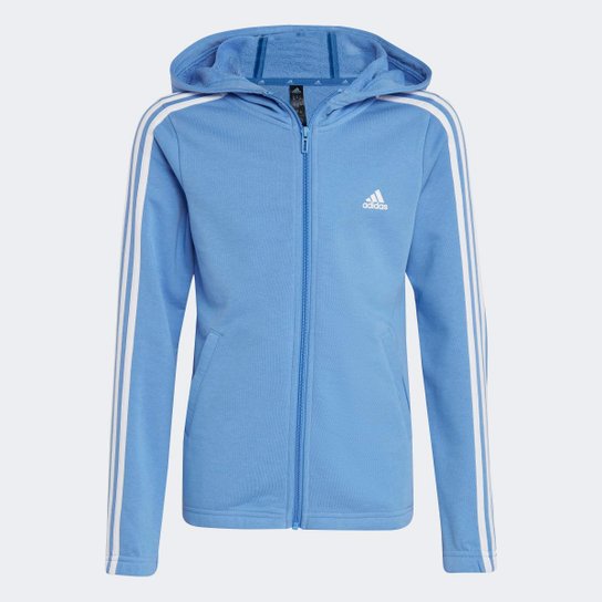 Blusa Moleton Infantil Adidas Essentials 3-Stripes Full-Zip Feminina - Azul+Branco Menor preço em Blusa Moleton Infantil Adidas Essentials 3-Stripes Full-Zip Feminina - Azul+Branco