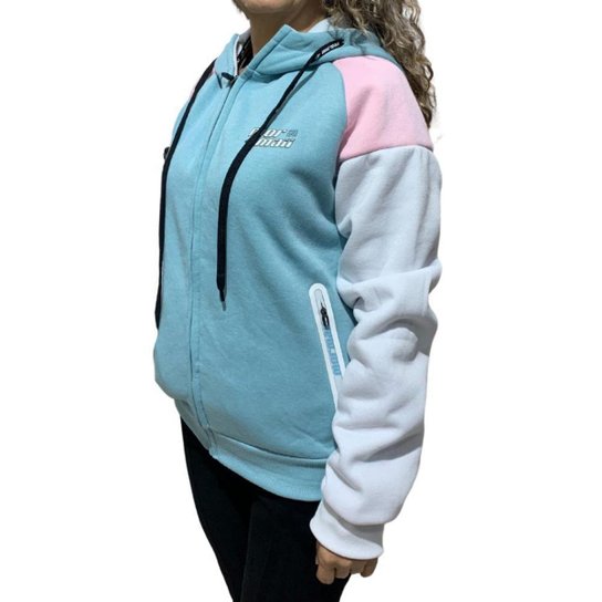 BLUSA MORMAII MOLETOM FEMININO Azul+Rosa Netshoes