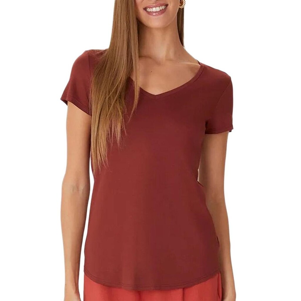 Blusa Mullet Malwee 1000037400 Feminina Decote V Viscose T. P/XGG