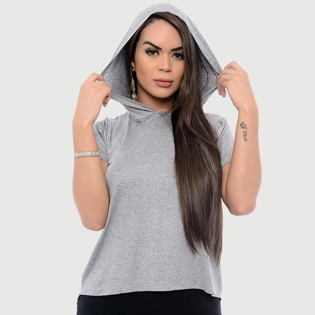 Blusa Mullet M/C e Capuz B’Bonnie Ravena Mescla