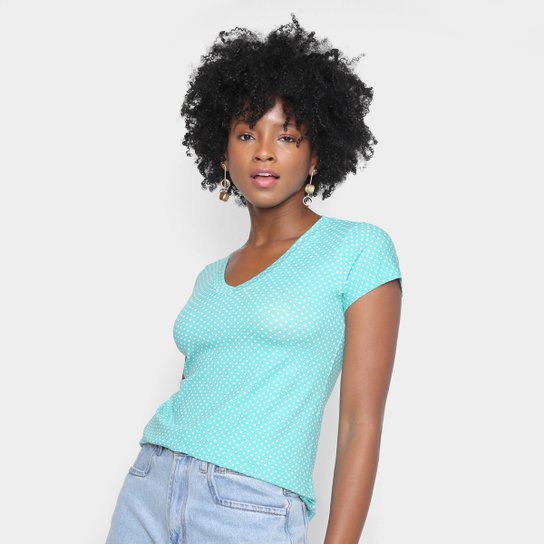 Blusa Naif Básica Feminina - Verde+Branco Menor preço em Blusa Naif Básica Feminina - Verde+Branco