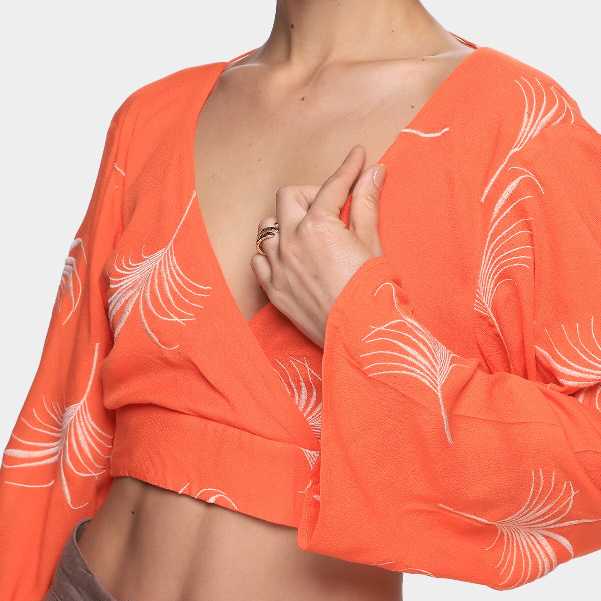 Blusa Oh, Boy! Folhagem Bordada Manga Longa Feminina - 2