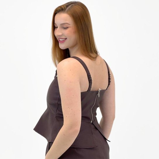 Blusa Pacific Blue Cropped em P.u com Alça Feminina