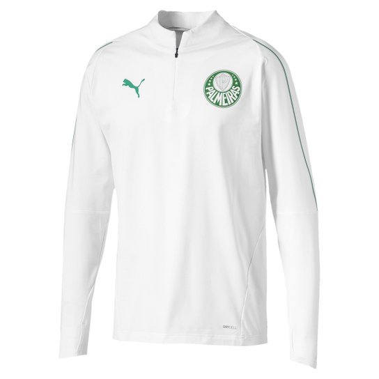 Blusa Palmeiras Puma Treino Manga Longa 1/4 Zip Masculina - Branco Menor preço em Blusa Palmeiras Puma Treino Manga Longa 1/4 Zip Masculina - Branco