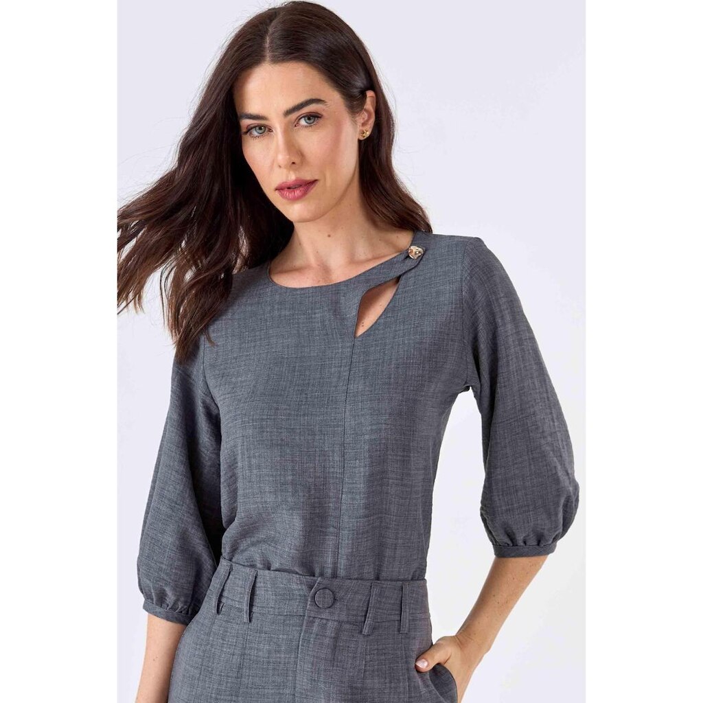 Blusa PKS Manga 7/8 Cinza