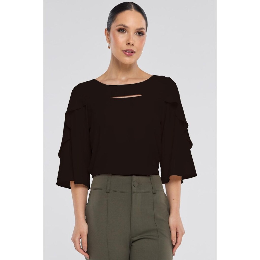 Blusa PKS Manga 7/8 Crepe Preta