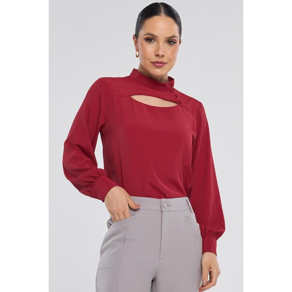 Blusa PKS Manga Longa Botões Bordo