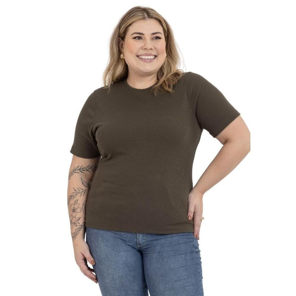 Blusa Plus Size Feminina Ribana Canelada Confortável Básica