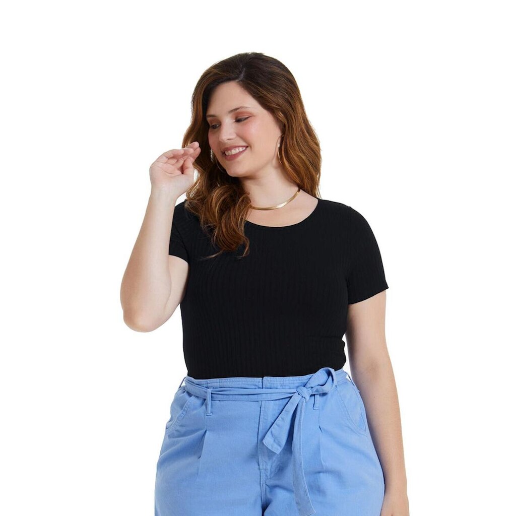 Blusa Plus Size Lunender Canelada Preto Tam. M