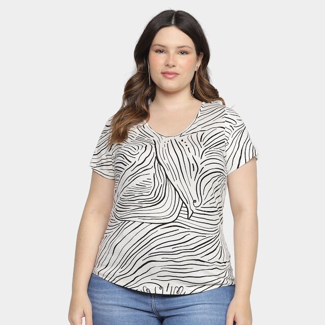 Blusa Plus Size Lunender Estampada Feminina - Off White Menor preço em Blusa Plus Size Lunender Estampada Feminina - Off White