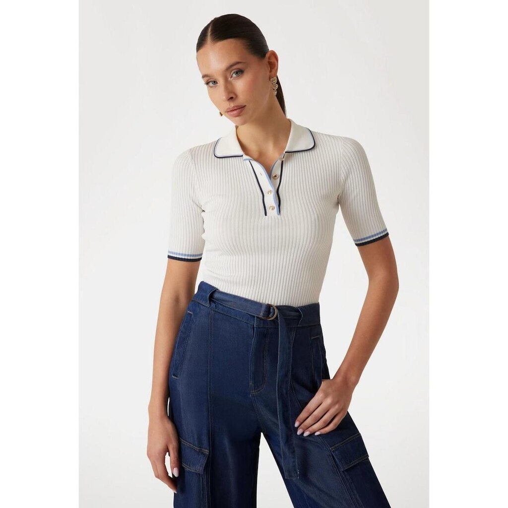 Blusa Polo Tricot Canelada Off White