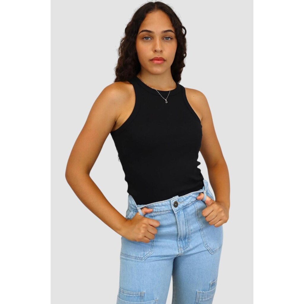 Blusa Regata Canelada Básica D Bell Preta