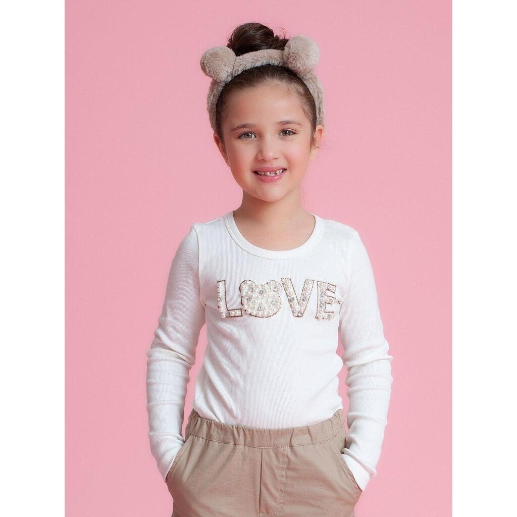 BLUSA RIBANINHA LOVE BORDADO PÉROLAS E CRISTAIS PITUCHINHUS