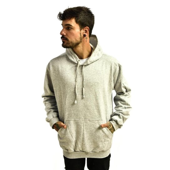 Blusa Rich Moletom Canguru Capuz Masculino - Cinza Claro