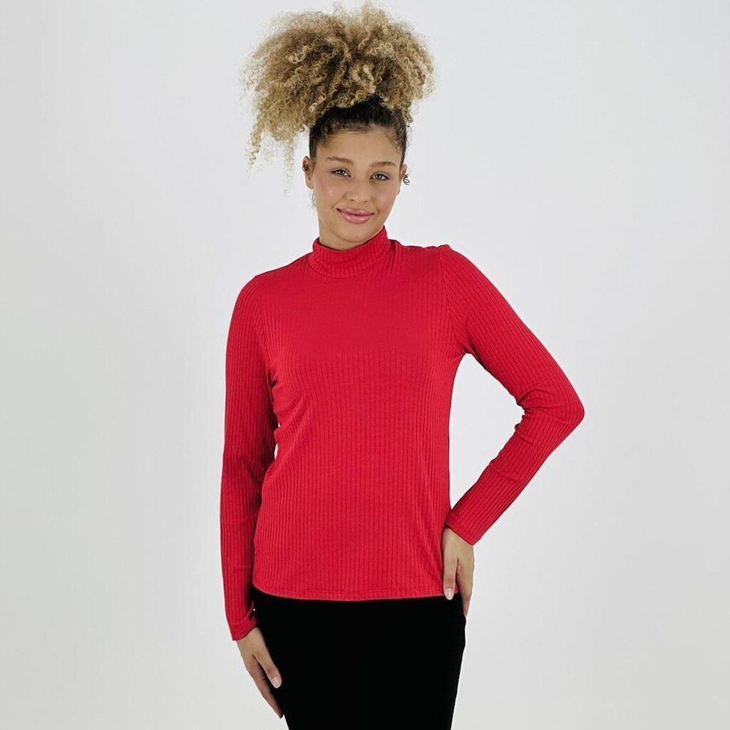 Blusa Rovitex Básica Canelada Manga Longa Feminina