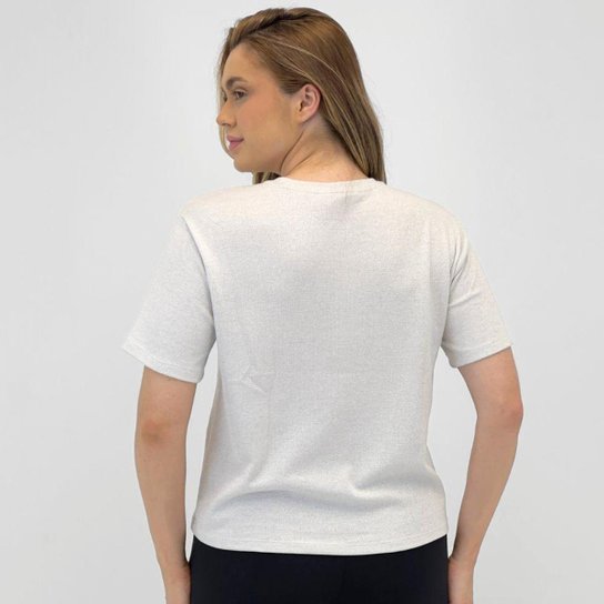 Blusa Seiki com Fio Lurex Manga Curta Feminina Prata Netshoes