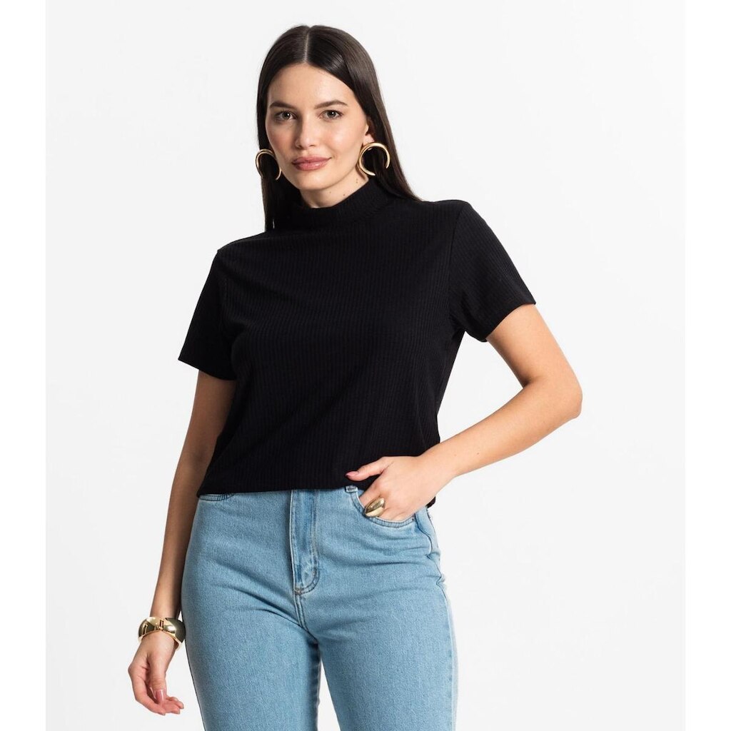 Blusa Select Canelada Manga Curta Feminina